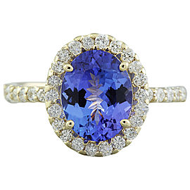 3.24 Carat Tanzanite 14K Yellow Gold Diamond Ring