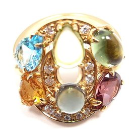 Bulgari Cerchi 18K Yellow Gold Diamond Color Stone Ring