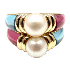 Bvlgari Bulgari 18k Yellow Gold Blue Topaz Amethyst Pearl Band Ring