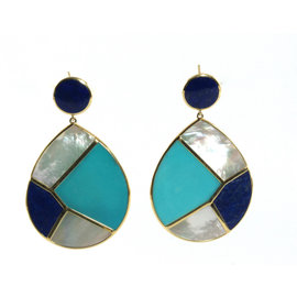 Ippolita 18K Yellow Gold with Lapis, Turquoise and Mother Of Pearl Deco Snowman Earrings