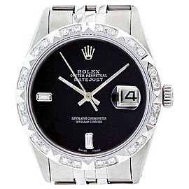 Rolex Datejust 16014 Oyster Perpetual Stainless Steel/18K White Gold Black Onyx Diamond Watch