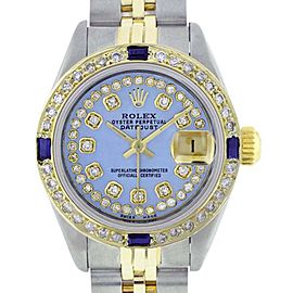 Rolex Datejust 69173 Stainless Steel & 18K Yellow Gold Blue MOP Diamond/ Sapphire Dial & Bezel Womens Watch