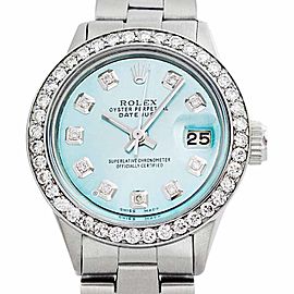 Rolex Oyster Perpetual Datejust Stainless Steel & 18K White Gold Light Blue Diamond Dial Watch