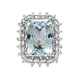 14K White Gold with 14.00ct Aquamarine and 0.80ct Diamond Ring Size 6.5