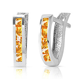 0.7 CTW 14K Solid White Gold Oval Huggie Earrings Citrine