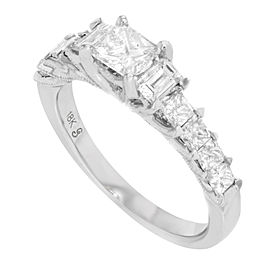 18K White Gold with 1.25ctw Princess & Baguette Cut Diamonds Ring Size 7