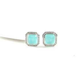 Ippolita Sterling Silver with Turquoise and 0.22ctw Diamond Rectangle Stud Earrings