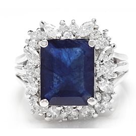 14K White Gold 10.30ct Blue Sapphire & Diamond Ring Size 7