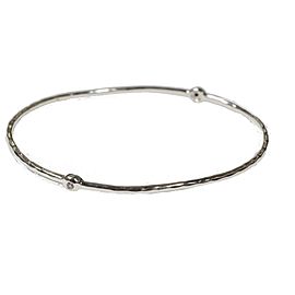 Ippolita Sterling Silver with 0.06ctw Diamond Stardust Hammered Bangle Bracelet