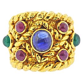 David Webb Emerald Sapphire Ruby Gold Ring