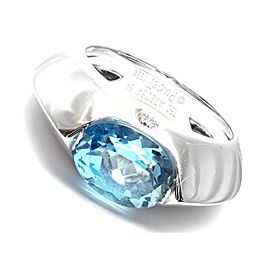 PIAGET 18K WHITE GOLD DIAMOND BLUE TOPAZ MODERN DOME RING, SIZE 54 US 6.75