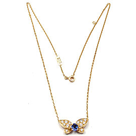 Authentic! VAN CLEEF ARPELS 18k Yellow Gold Diamond Sapphire Butterfly Necklace