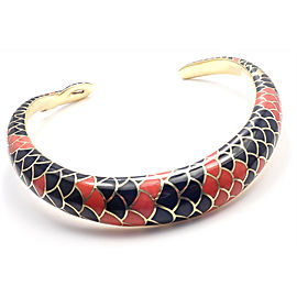 Authentic! Angela Cummings 18k Gold Red Black Coral Snakeskin Collar Necklace