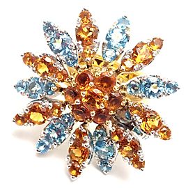 Authentic Pasquale Bruni Margherita 18k Yellow Gold Citrine Blue Topaz Ring