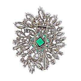 Platinum Carved Emerald Ruby Pearl Diamond Brooch