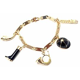 Hermes Enamel Equestrian Charm 18k Yellow Gold Link Bracelet