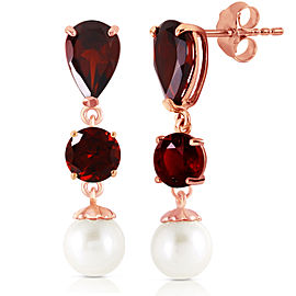 10.5 CTW 14K Solid Rose Gold Chandelier Earrings Garnet Cultured Pearl