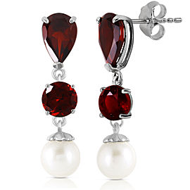 10.5 CTW 14K Solid White Gold Chandelier Earrings Garnet Cultured Pearl