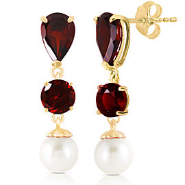 10.5 CTW 14K Solid Gold Chandelier Earrings Garnet Cultured Pearl