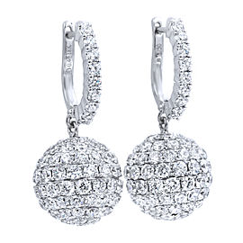 True 18K White Gold Pave Diamond Disco Drop Ball Earrings 6.31cttw