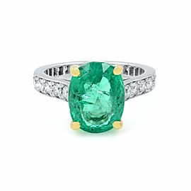 Rachel Koen 18k Gold Green Emerald and Diamonds Engagement Ring Size 4.5