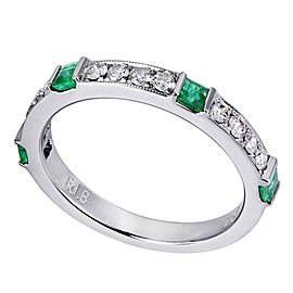 True 18K White Gold 0.30cts Genuine Diamond Green Emerald Pave Ladies Ring Size 6.5