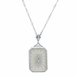 14k White Gold Clear Crystal 4 Diamonds Bracelet & Necklace Pendant & Chain Set