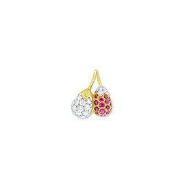 True Diamond Ruby Cherry Ladies Charm Necklace in 14K Yellow & White Gold