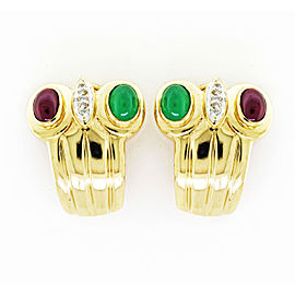 Rachel Koen 18K Yellow Gold Diamond Ruby Emerald Ear Clip Earrings