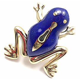 Authentic! Tiffany & Co 18k Yellow Gold Lapis Lazuli Frog Brooch Pin