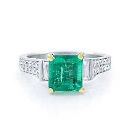 Rachel Koen GREEN Emerald Diamond Engagement Ring 1.71ct Size 6.25 White Gold