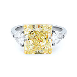 Three Stone Diamond Engagement Ring 4.59Cts Light Yellow Pear Cuts 0.97 Platinum