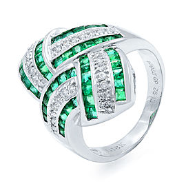 True Green Emerald Diamond STATEMENT Ring Size 8.25 18K White Gold 1.92ct