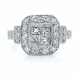 Rachel Koen 14K White Gold Princess Cut Center Halo Engagement Ring 1.0ct SZ 8