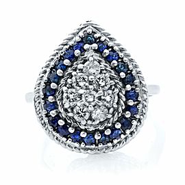 Rachel Koen 14K White Gold Diamonds and Sapphires Pear Shaped Ring Size 7.75