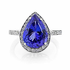 True 14K White Gold Pear Shaped Tanzanite and Diamonds Ring Size 6.75