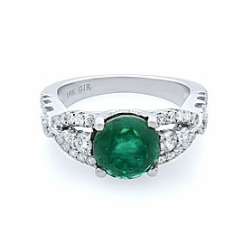 Rachel Koen 18K White Gold Green Emerald Diamond Engagement Ring Size 6.75