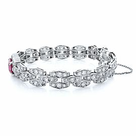 Antique Platinum Emerald Cut French Ruby and Diamonds Bracelet