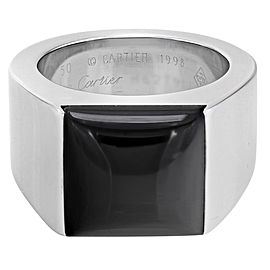 Cartier Large Tank 18K White Gold Black Onyx Unisex Ring Size 4.75