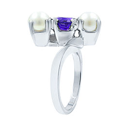 Rachel Koen Amethyst Pearl Ring Handmade 14K White Gold Size 5.75