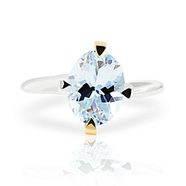 Comete Aquamarine 18K Two Tone Gold Ladies Ring Size 6.5