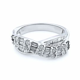 True 14K White Gold Round and Baguette Cut Diamond Band 1.00ct Size 7