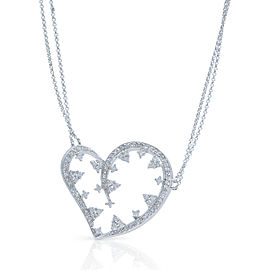 Diamond Heart Ladies Necklace Pendant On A Chain in 14K White Gold 1.50 Cttw