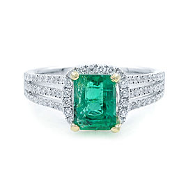 True GREEN Emerald Halo Engagement Ring White Gold Diamonds Size 6.75