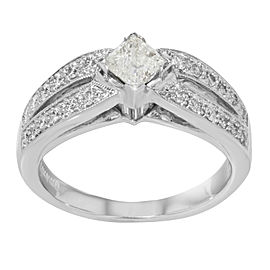 True 14K White Gold Princess Cut Diamond Accented Ladies Engagement Ring 1.25 Cttw