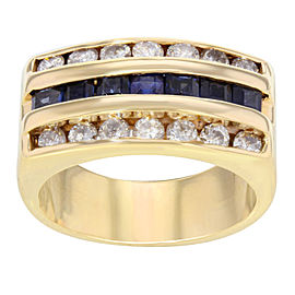 TrueThree Row Diamond Sapphire Yellow Gold Band