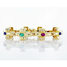 Catherine Mullen 18K Yellow Gold Link Emerald Ruby & Sapphire Bracelet