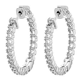 True 24x24mm Diamonds 14K White Gold And Out Cast Hoop Ladies Earring