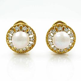 Saya 18k Yellow & White Gold 0.4 Cttw Diamonds & Pearl Huggie Ladies Earrings