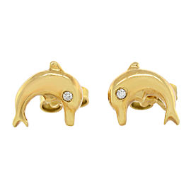 True 18K Yellow Gold Diamond Ladies Dolphin Earrings 0.20 Cttw